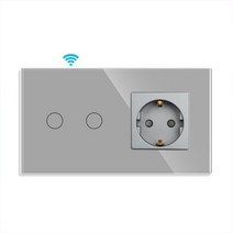 Bingoelec Tuya WiFi 스위치 일반 소켓 없음 중립 와이어 유리 패널 1/2/3gang 스마트 스위치 작동 Alexa Google 홈, grey 2g with socket