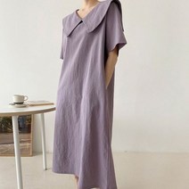 소확행 루즈핏 세라넥 린넨 면 반팔 롱 원피스 T331212K