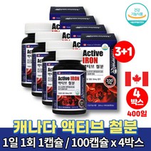 캐나다 액티브 철분 약국 아기 성장기 어린이 아이 임신초기 산후 철분제 복용법 영양제 철분제제 푸마르산제일철 캡슐 식약처 인증, 4박스