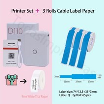 휴대용 라벨 프리터niimbot d110 무선 블루투스 케이블 라벨 메이커 프린터 홈, 롤 용지 3개 추가 b