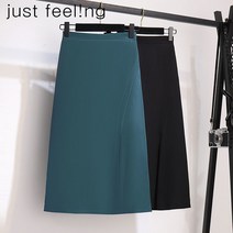 just feel!ng 여성용 정장 옆트임 미디 스커트 여름 가을 하이웨이스트 A라인 랩스커트 여름스커트 여성원피스 롱스커트