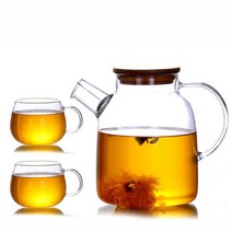 티컵 티웨어 커피세트 티세트 찻주전자 고급 1000ml/1800ml 유리 내열 주전자 냉수 스테인레스 스틸 뚜껑 차 세트 투명 주스 용기 커버, [01] one pcs, [04] 1800ml and 2 cup