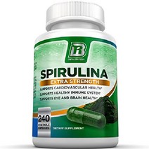 BRI Spirulina 2000mg 최대 강도 프리미엄 품질 Superfood 분말 삼키기 쉬운 식물성 셀룰로오스 캡슐에 항산화 단백질 및 비타민이 함유되어 있습니다(120개), 240 카운트