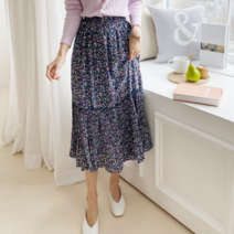 셀러허브 패션 [러빙엠] 플리츠 꽃무늬 프리사이즈 플라워 밴딩 롱 스커트