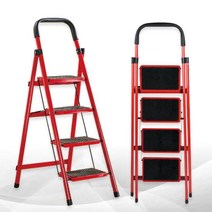 모모이츠 안전 가정용 접이식 레드 4단 사다리, 1개