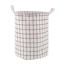러드리백 세탁바구니 세탁망 Dirty Laundry Basket Cotton Linen Foldable Round Waterproof Organizer Bucket Clothes, 02 white
