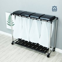 참생활 이동식 분리수거함 4P 1단 밀폐형 쓰레기통, 화이트