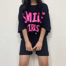 휴가철 반바지 코디 세트 스마일 네온 여성 빅사이즈 루즈핏 데일리 캠핑룩