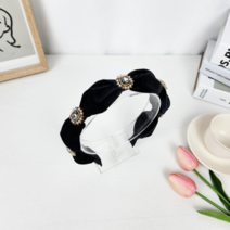 그레이 큐빅 진주 오브제 벨벳 줄리엣무드 헤어밴드