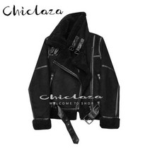 가죽 자켓 롱 셔츠형 바이크 Chiclaza 겨울 여성 패션 스웨이드 두꺼운 인조 가죽 자켓 코트 여성 캐주얼 따뜻한 오토바이 아웃웨어