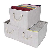 StorageWorks Storage Bins Closet with Cotton Rope Handles Foldable Storage Basket White Bamboo St, 1
