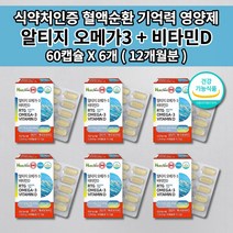 혈액순환 장애 혈액순환제 다리 손 발 저림 증상 뇌 심 혈관 질환 개선제 중성지방 낮추는 혈행 건강 식약처 인증 장용성 rtg 알티지 오메가3 1200 비타민D 영양제 60캡슐, 6개
