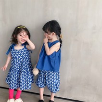 여름 나시 단추 고쟁이 바지 세트 휴가 활동복 등원