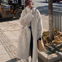여성 루즈핏 페이크 밍크 퍼 코트 가을겨울용 롱 코트W22111613