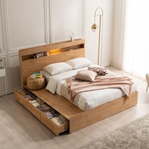 토미 LED조명 3단서랍 수납평상형 라지킹침대(LK)_프레임만 (매트별도), 네추럴
