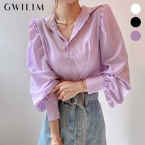 (귈림) 셔츠카라 싱글버튼 셔링 블라우스(GBSBL025P)