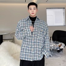 봄 가을 남자 유니크한 미용사 트위드 자켓 셔츠 체크