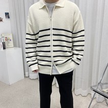 스트릿제이 하찌 잔단가라 스트라이프 카라 투웨이 니트 집업