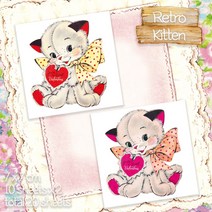 레트로 키튼 2종 mix 20장 고양이 모조지 스티커 [허니마켓] 빈티지 저널 다이어리 꾸미기