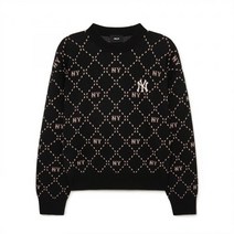 MLB 여성 다이아 모노그램 크롭 스웨터 NY (Black)
