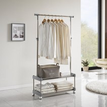 리빙스타 국산 이동식 2단 수납형 행거, 실버