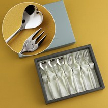 인스푼 티스푼포크 돌 결혼답례품, 엔젤하트 6P (포크3+티스푼3), 인쇄함 / 포장 (실버)