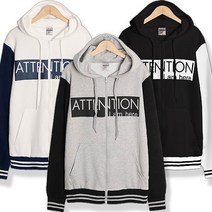 굿럭샵 어텐션 영문 프린트 배색 포인트밴드 집업 후드 티셔츠 BASIC 10대 20대 교복 평상복 일상 복장 중 고등 대 학생 남자 여자 커플룩 봄 가을 겨울 간절기 외출복 후드티셔츠