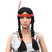 파티코 코믹 파티 가발 뽀글이파마 삐에로 대머리 단발머리 롱헤어 역할가발, 48_인디언가발(여자)_블랙