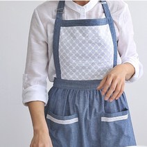 강남콩 스트라이프 양면앞치마 원피스 앞치마 캐쥬얼 커플앞치마 포켓 주머니 끈조절 사이즈조절 편한 고급 카페 공방 개업 이사 꽃꽃이 원예 강사 단체복 집들이선물 식당 주방 홈웨어 추천, 블루, 1개