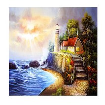 [1+1 액자증정] 톡톡보석십자수 3D 풍경시리즈 DIY 액자 세트, 바다와등대, 25x25