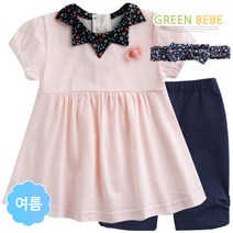 한국생산 여름 영유아용 별꽃밴드 윈피스 3종셋트