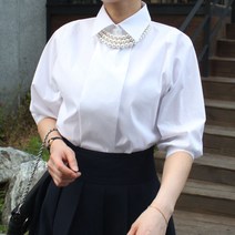 탑샤인 스완블라우스 7부소매 퍼프 기본면스판 카라셔츠 여자블라우스