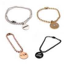 반지야반지야 써지컬스틸 강아지 고양이 목걸이, 골드 (실버글씨각인), 1개