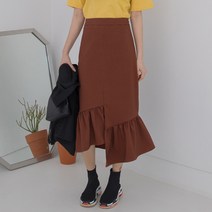 화이트폭스 세퍼드체크 프릴 머메이드스커트