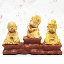붓다북 삼존불 세트 (황양목) 나무불상.미니불상.불교용품, 금색