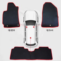 가온 벨로스터 고무 카매트 차량발판, 그랜드스타렉스(5밴=11인승)(운전+조수석), 빨강테두리
