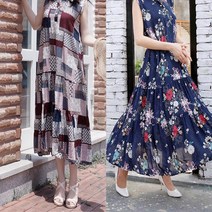 쉬폰 플라워 롱 민소매 원피스