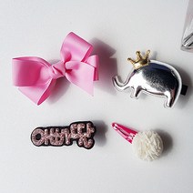 [러블리 리본 ] 유아동 헤어핀4종세트 -코끼리 네임핀4종세트