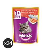 위스카스 고양이주식 파우치 85g, 고등어와 연어, 24개