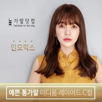 가발닷컴 여자가발 통가발 미디움 레이어 C컬 인모 전체가발 여자통가발, 투톤브라운, 1개