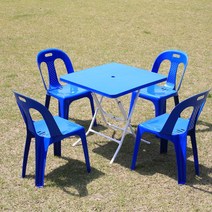 이리빙몰 플라스틱 테이블 의자 세트 (A형), 사각 A형 블루 세트