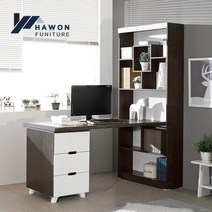 하원가구 해피룸 키큰 800책장+1500상판+서랍통 책상, 800책장+1500상판+서랍통_책상세트_월넛