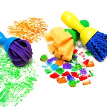 표현하기 지팡이붓 장난꾸러기 세트 / 키즈맘아트 스펀지붓 페인트붓 납작붓 거품붓 유아 놀이붓 스탬프 롤러 물감찍기 도장 촉감 오감 발달 거품 물감 미술 놀이 집콕 엄마표미술 홈스쿨