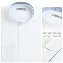 캐토즈 남성용 긴팔 슬림핏 & 일반핏 화이트 핸리넥카라 차이나카라 와이셔츠 CTSV-1005