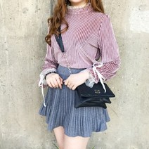 리피니피 벨벳 레이스 프릴 리본 가을 블라우스