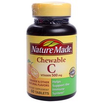 네이처메이드 츄어블 C 비타민 500mg 오렌지 & 기타 내추럴맛 타블렛, 60개입, 1개