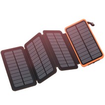 FEELLE 휴대용 태양광 충전기 방수 외장 배터리 25000mAh, Orange