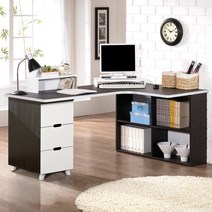 ㄱ자 코너 L형 책상 컴퓨터 데스크 3단서랍통 와이드 테이블, 월낫