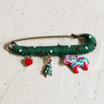 초코젬 크리스마스 털실옷핀브로치 Xmas 패션브로치 트리 말 하트
