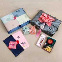 윤씨방 목단화 현금 애교 예단함 풀세트 5종, 예단보_남색x예단용_기본틀인쇄